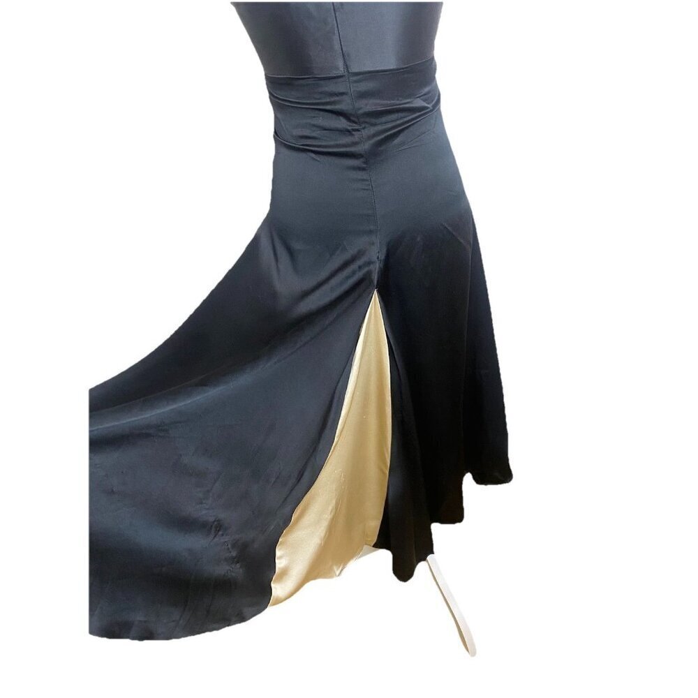 Vintage Mara Hoffman 100% Silk Late 90’s Y2K Era Black Tan Satin Halter Dress S - Picture 6 of 14